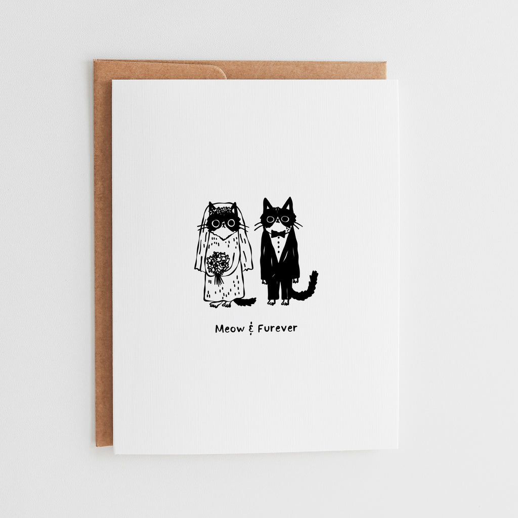 Cat Wedding Card, Meow & Furever Anniversary Gift for Cat Lovers