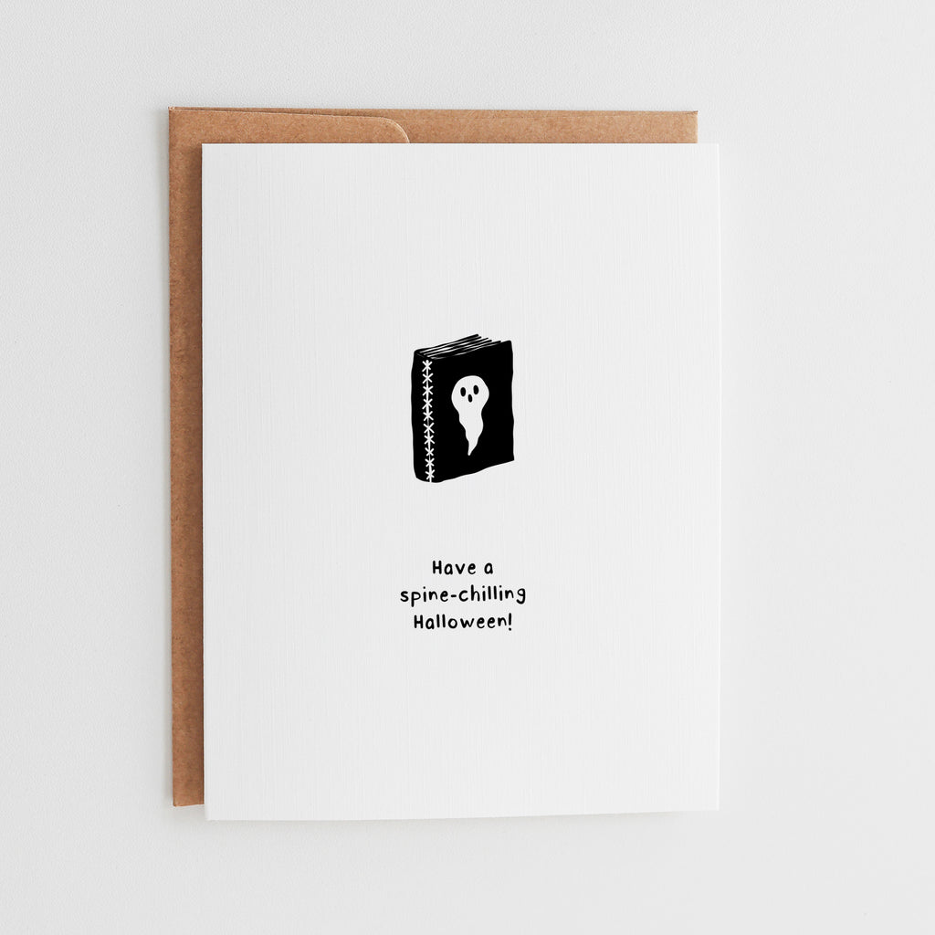 Spine-Chilling Book Lover Halloween Card, Ghost Bookworm Illustration Greeting