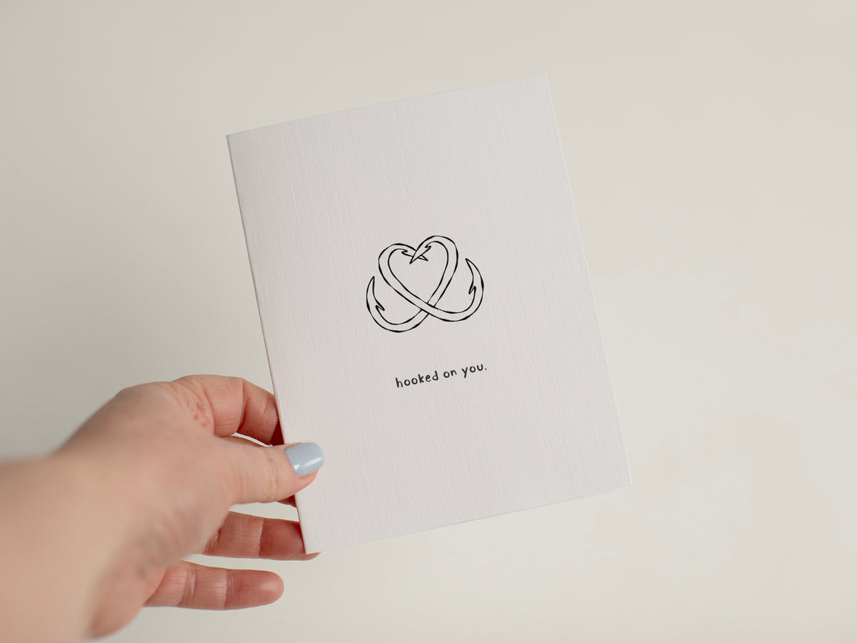 Hand-Drawn Fishing Hook Heart Card, Anniversary Gift for Fishing Lover
