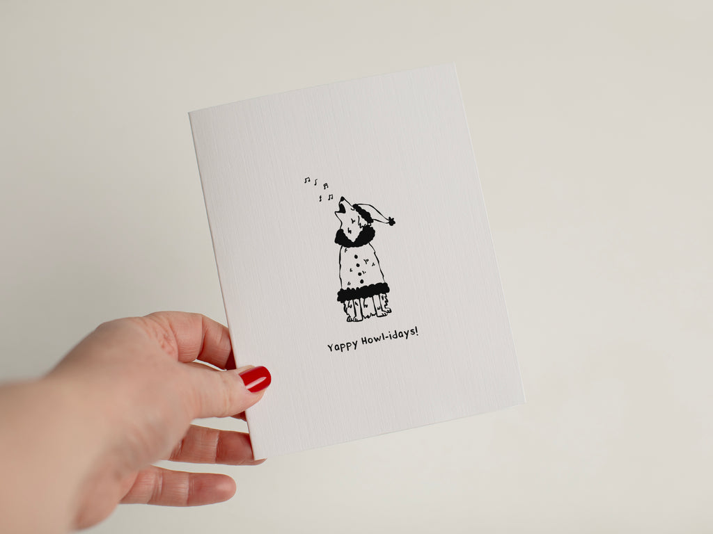 Hand-Drawn Dog Caroling Card, Yappy Howl-idays Greeting