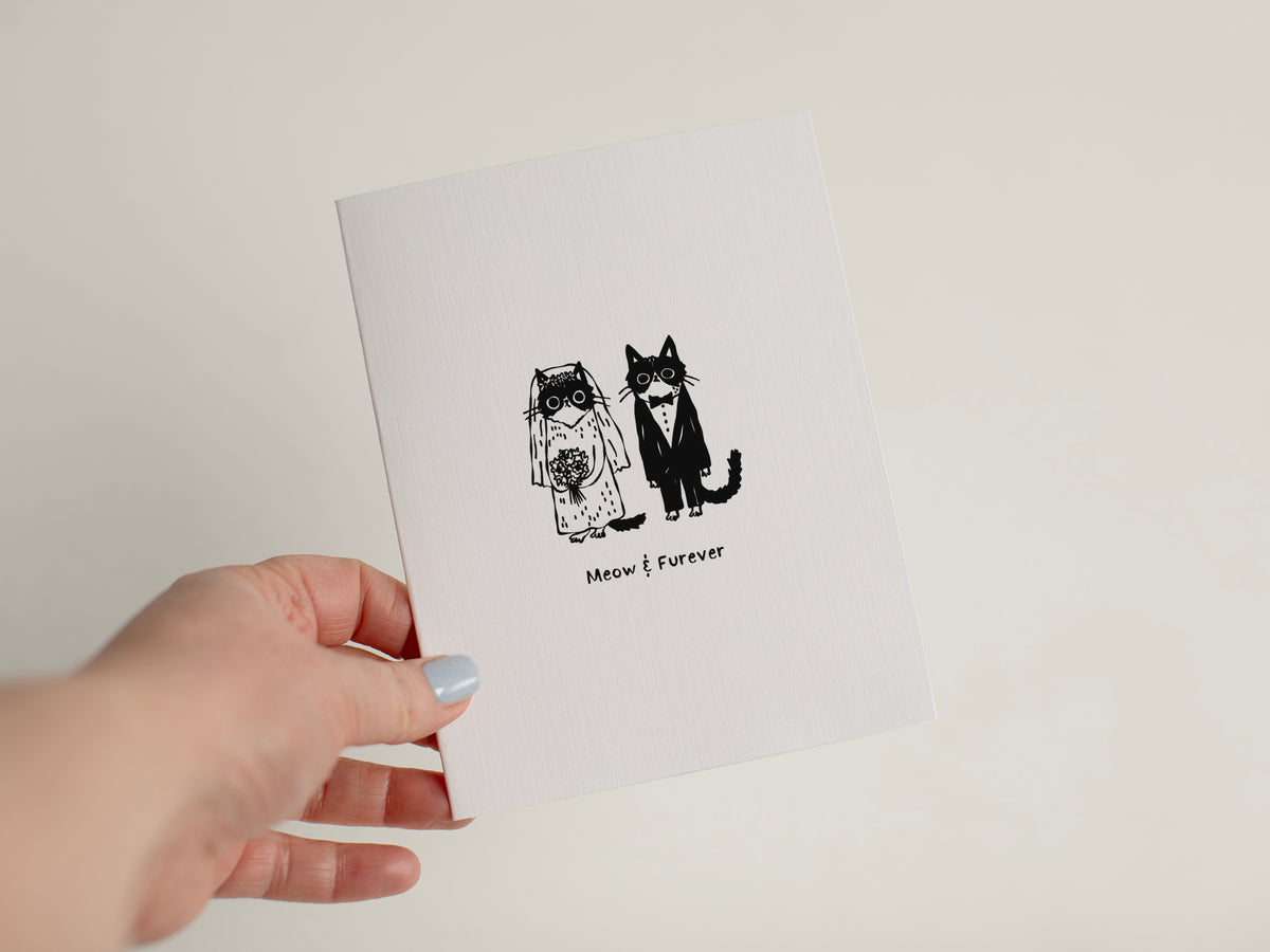 Cat Wedding Card, Meow & Furever Anniversary Gift for Cat Lovers