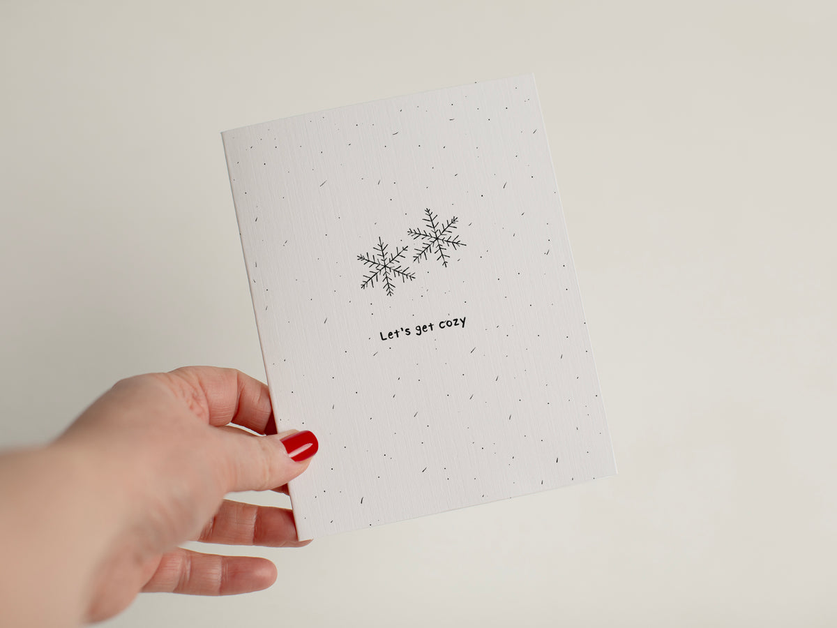 Cozy Love Card, Hand-Drawn Snowflakes