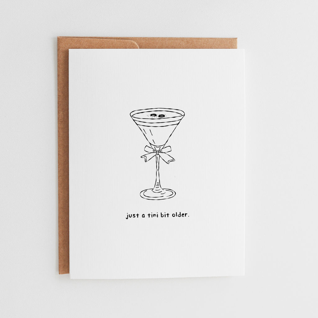 Funny Espresso Martini Birthday Card, Just a Tini Bit Older, Coquette Bow Espresso Martini Card, Birthday Card for Her, Cocktail Lover #004