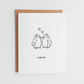 Minimalist Penguin Anniversary Card, Cute Forever Love Card for Partner, Hand Drawn Penguin Illustration, Linen Texture #050