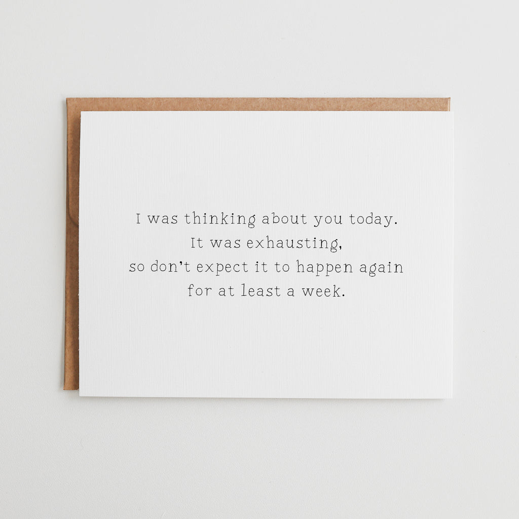 Funny Thinking of You Card, I Was Thinking About You Today It Was Exhausting, Sarcastic Friend Gift, Linen Texture #051