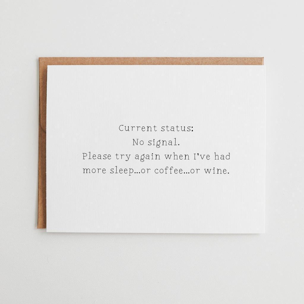 Funny Social Anxiety Card, No Signal Mental Health Gift, Sarcastic Thinking of You Greeting, Linen Textured Cardstock #063