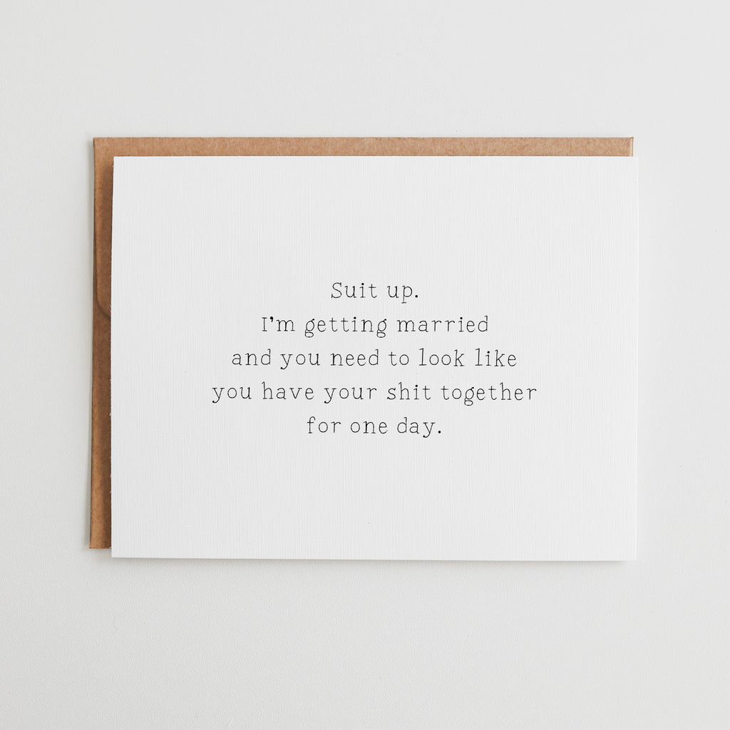 Funny Groomsman Card, Suit Up Wedding Proposal, Sarcastic Best Man Invite, Linen Textured Cardstock #068