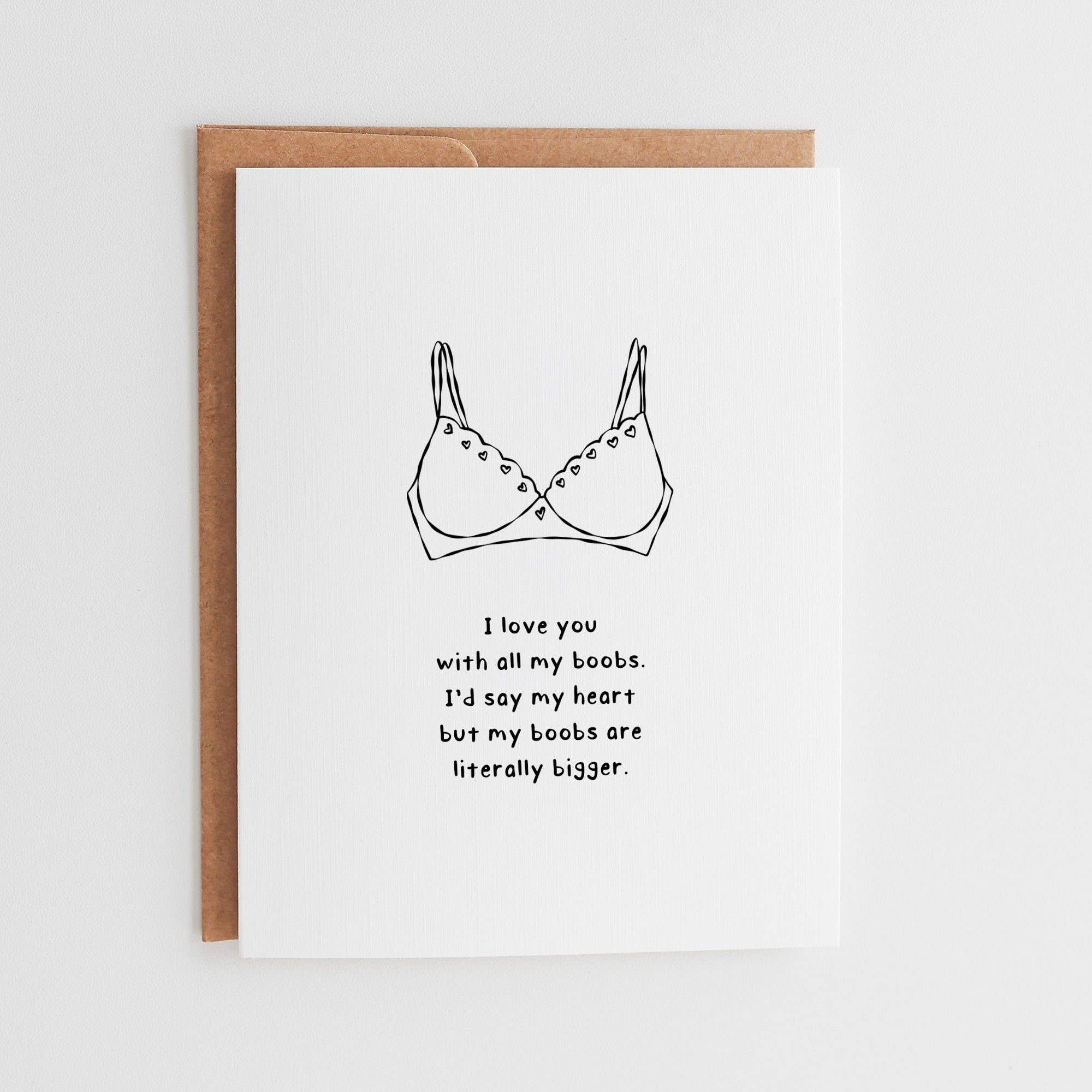 Funny Anniversary Card for Husband, Love You With All My Boobs, Sarcastic Valentine's Day Card, Minimalist Line Art Greeting Card #013