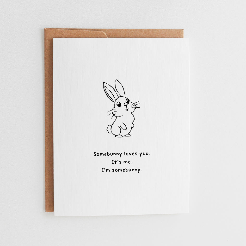 Funny Bunny Valentine's Day Card, Somebunny Loves You Anniversary Card, Cute Rabbit Illustration Gift, Linen Textured Cardstock #071