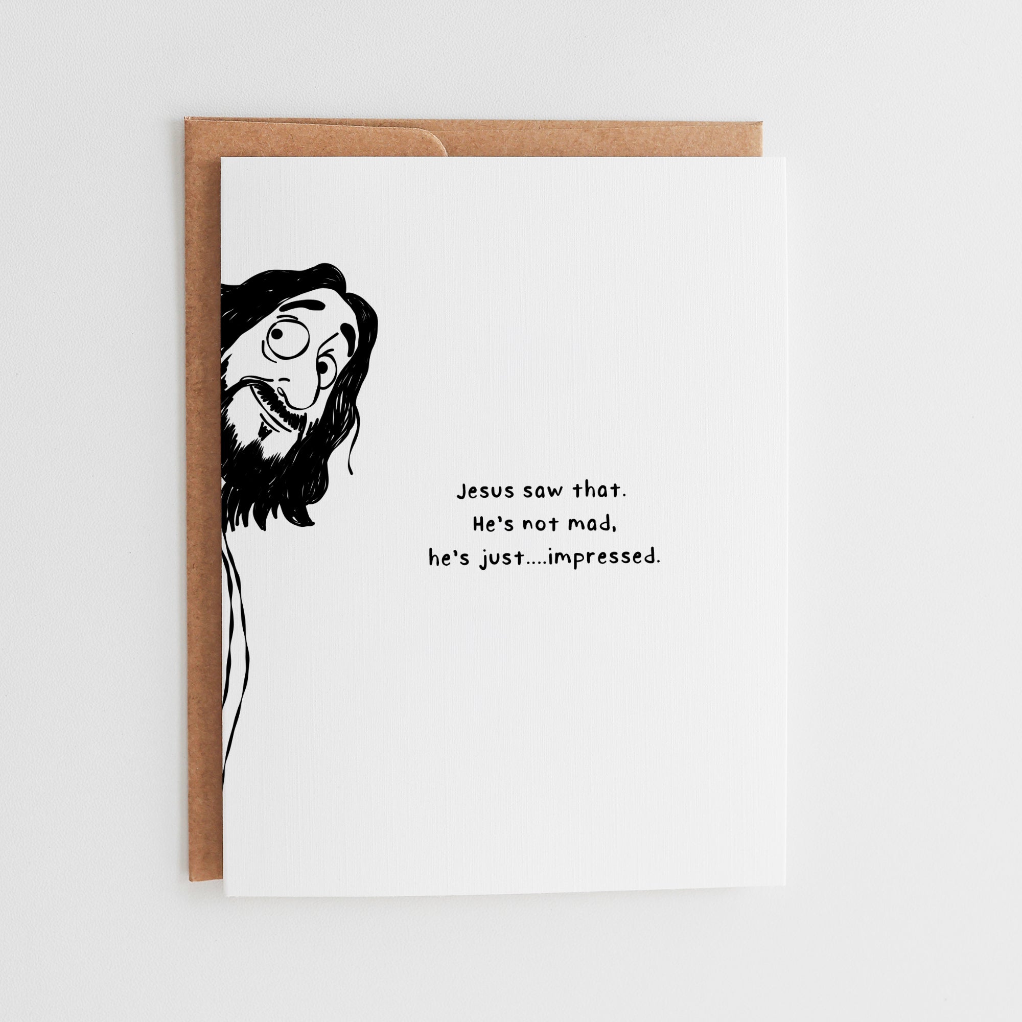 Funny Jesus Birthday Card, Sarcastic Religious Greeting Card, Jesus Saw That, Cheeky Faith Card, Linen Textured Cardstock #074