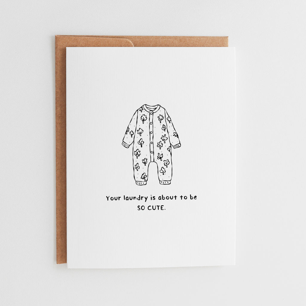 Cute Baby Shower Card, Your Laundry Is About to Be So Cute, New Baby Congratulations, Premium Linen Texture #003