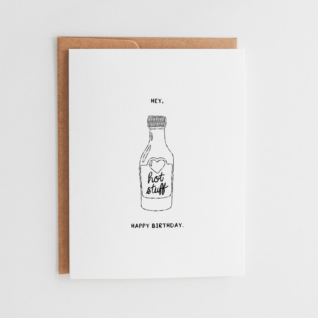 Funny Hot Sauce Birthday Card, Hey Hot Stuff Card, Sriracha Lover Gift, Sexy Birthday Card for Boyfriend, Girlfriend, Husband, Wife #008