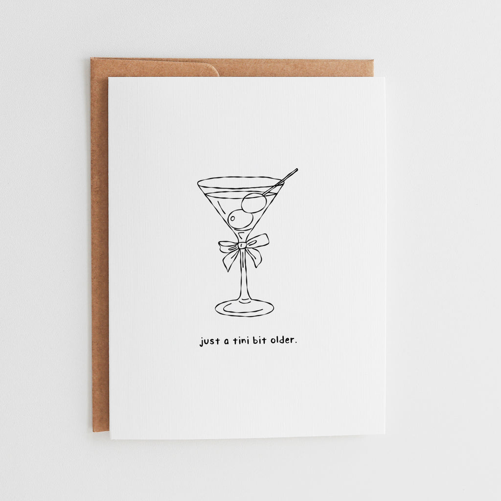 Funny Dirty Martini Birthday Card, Just a Tini Bit Older, Coquette Bow Martini Card, Cocktail Lover Gift, Cute Birthday Card for Her #010