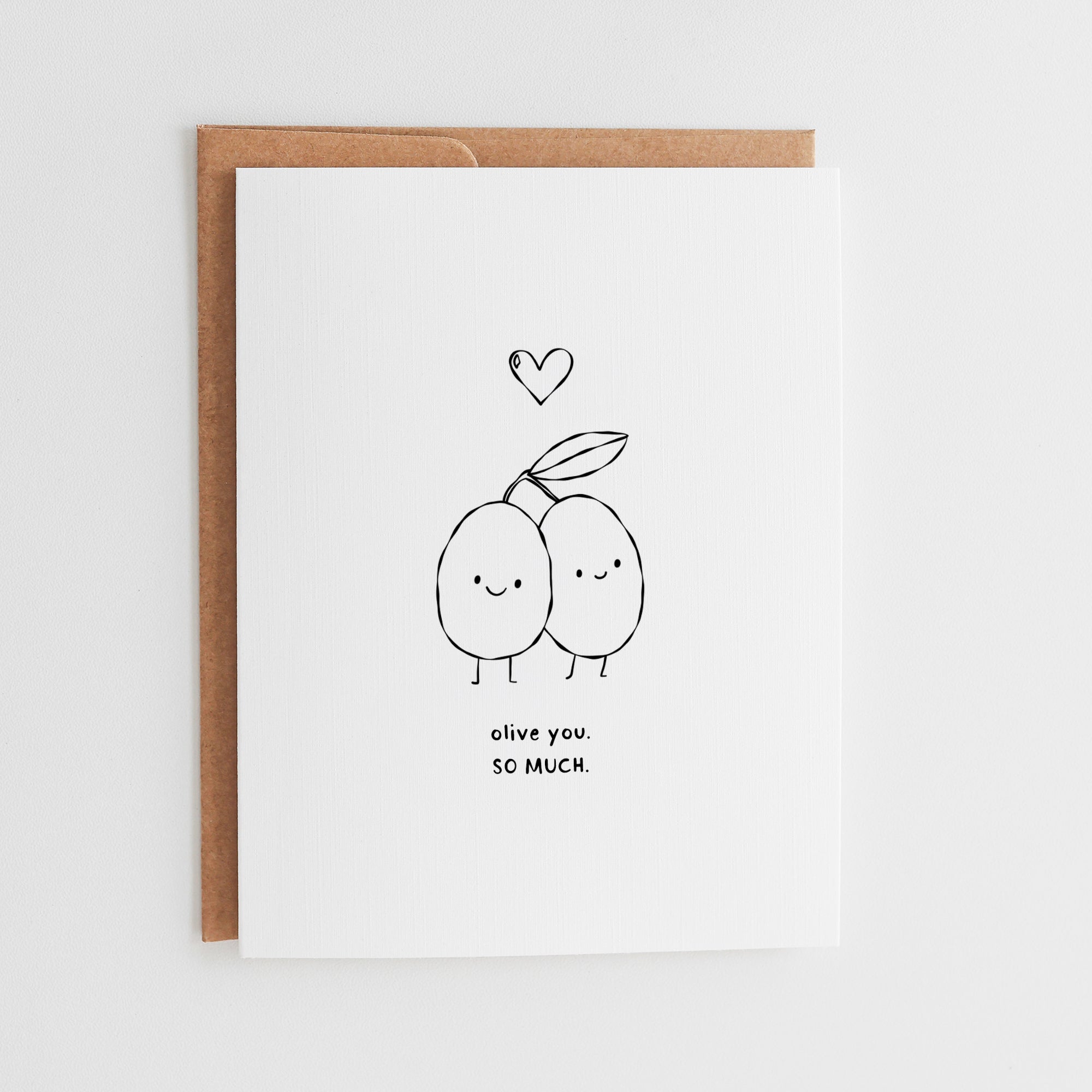 Cute Olive You So Much Card, Funny Food Pun Anniversary Card, Romantic Love Greeting for Partner, Sweet Minimalist I Love You Card #012