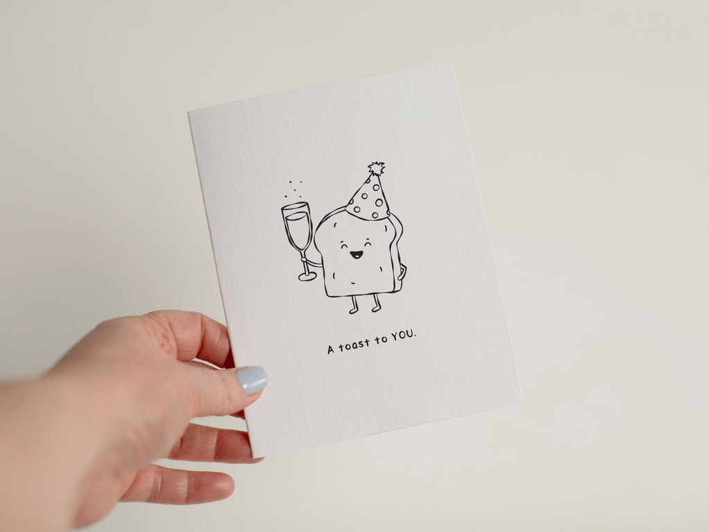 Congratulations Card, A Toast to YOU Cute Bread Pun, Minimalist Birthday Greeting Card, Premium Linen Texture #002