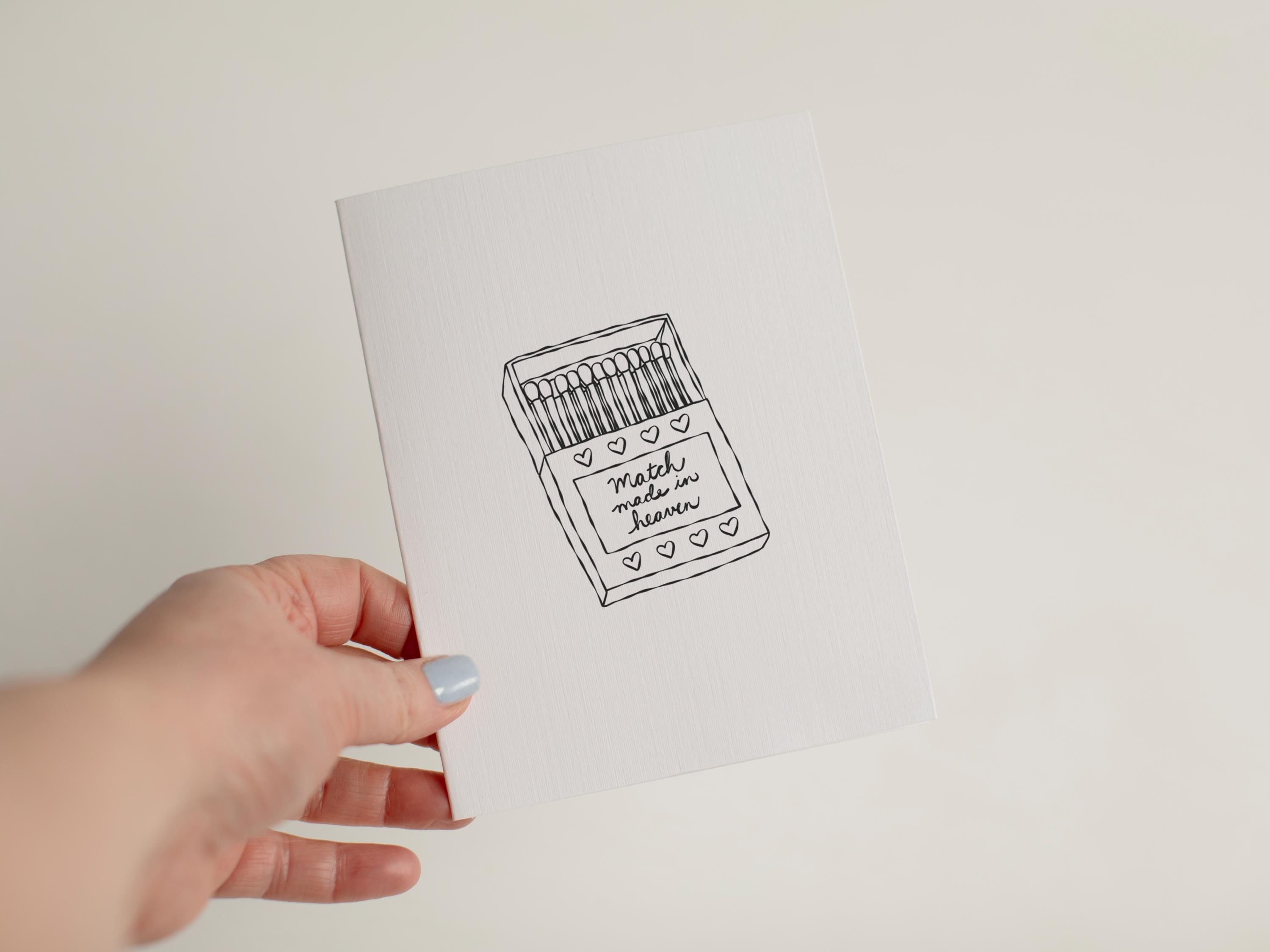 Match Made in Heaven Wedding Card, Cute Matchbook Anniversary Card, Engagement Greeting, Romantic Love Card for Couples, Matchbox Art #011