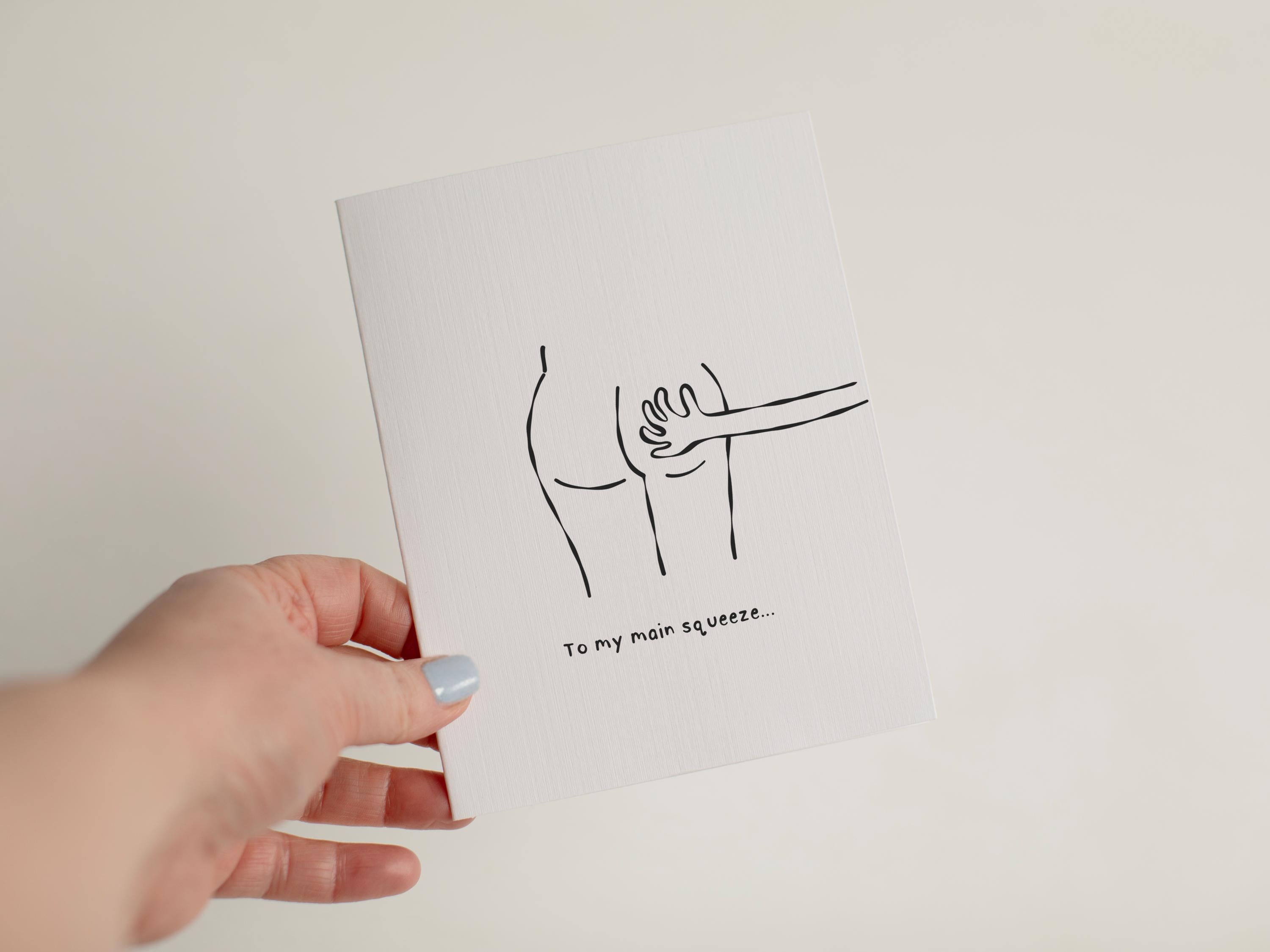 Funny Anniversary Card, To My Main Squeeze, Cheeky Valentine Card for Boyfriend, Sarcastic Husband Birthday, Linen Texture #032