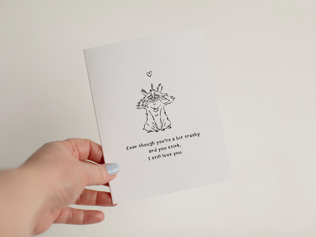 Funny Raccoon Love Card, Trashy and Stink Anniversary Card, Cute Trash Panda Birthday Card, Sarcastic Friend Gift, Weird Humorous Card #081