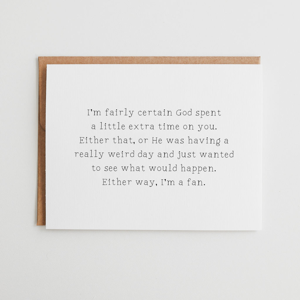 Funny Faith Birthday Card, God Spent Extra Time on You or Had a Weird Day, Sarcastic Love Card, Cards for Best Friends, Linen Texture #047