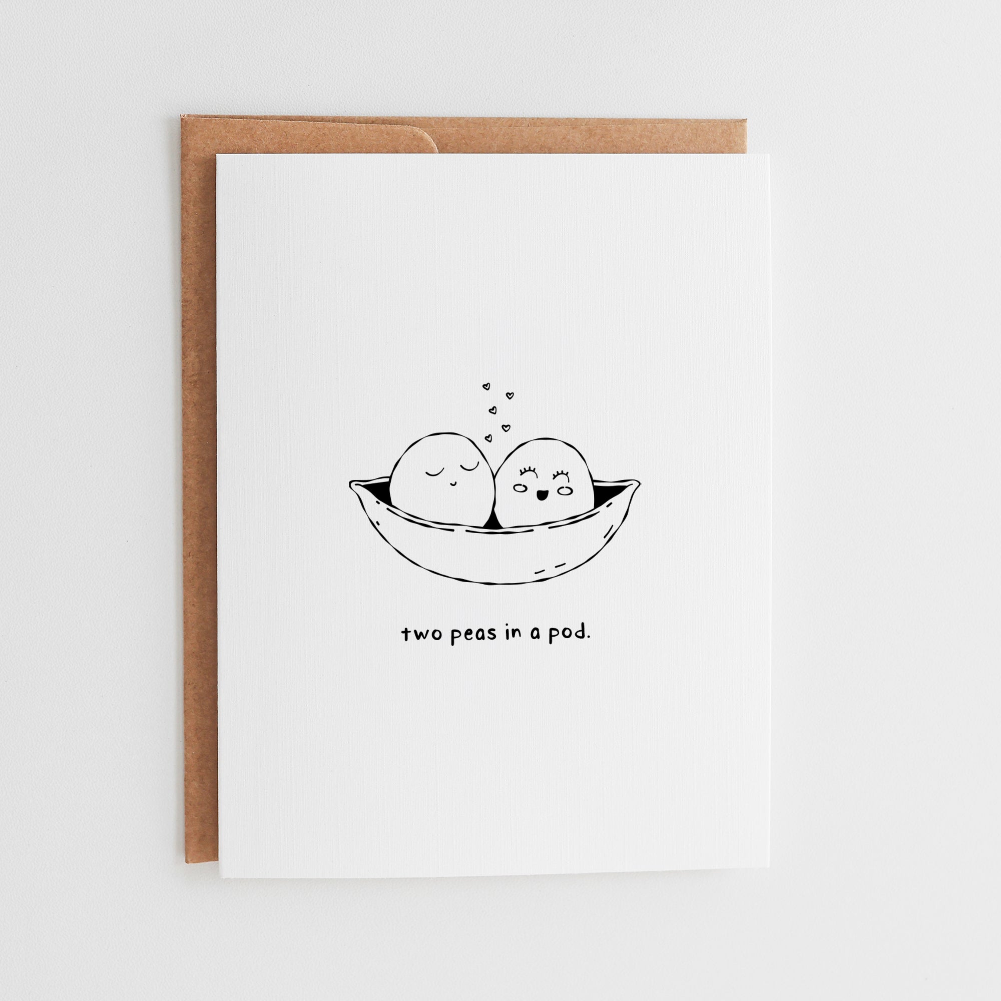 Two Peas in a Pod Anniversary Card, Cute Best Friend Love Card, Minimalist Food Pun Valentine, Linen Textured Cardstock #060