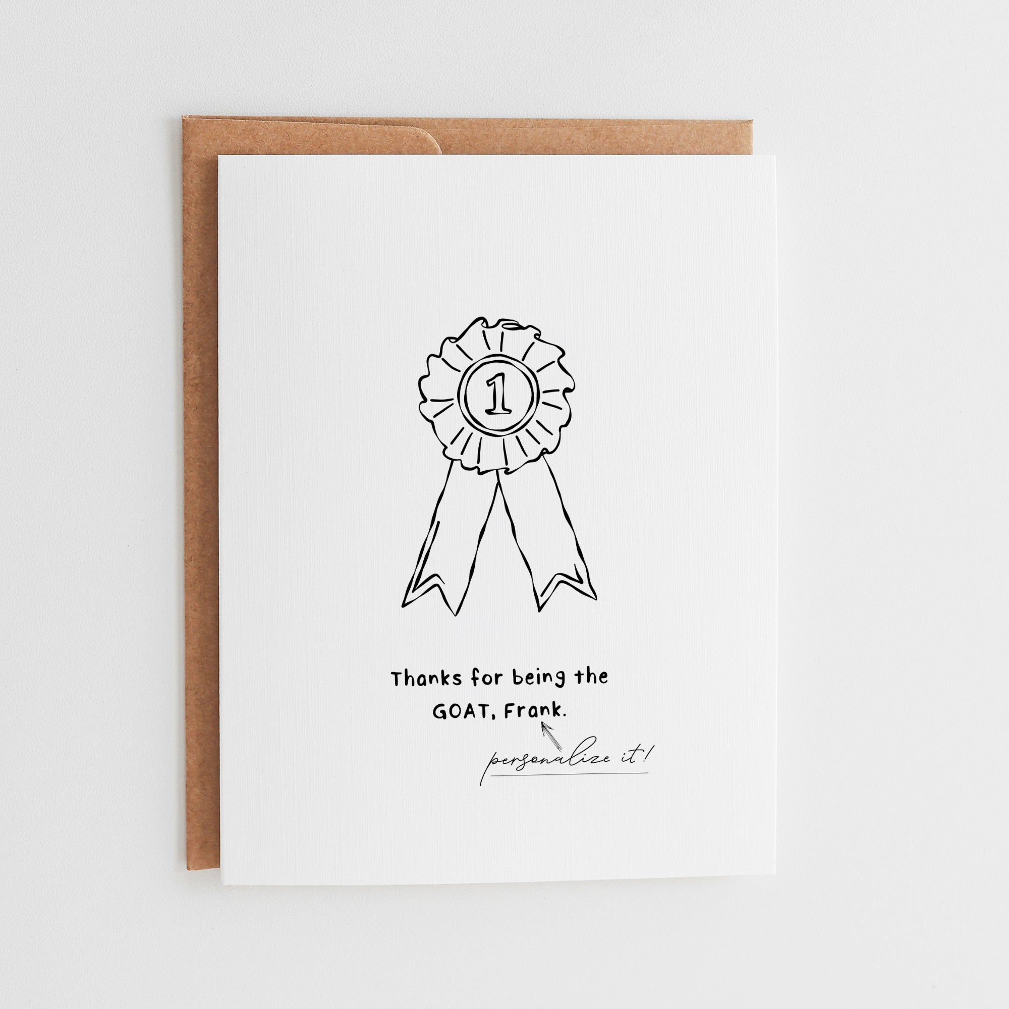 Personalized GOAT Thank You Card, Custom Name G.O.A.T. Ribbon Card, Funny Best Friend Gift, Custom Appreciation Card for Him or Her #100