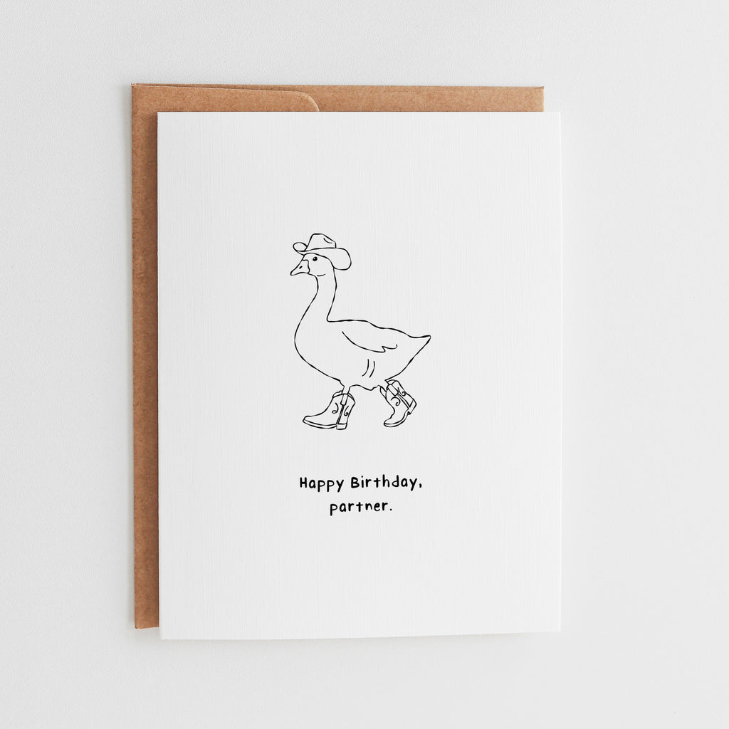 Funny Cowboy Goose Birthday Card, Sarcastic Partner Birthday Gift, Cute Goose in Boots, Western Birthday, Linen Cardstock #078
