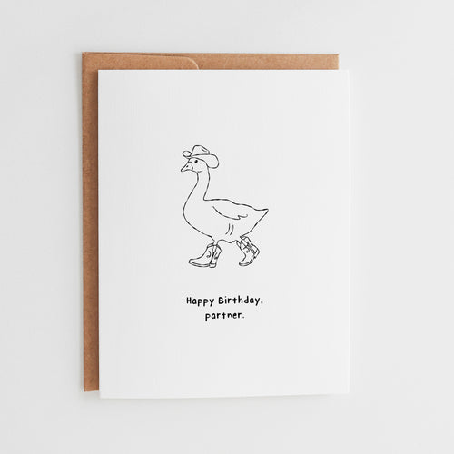 Funny Cowboy Goose Birthday Card, Sarcastic Partner Birthday Gift, Cute Goose in Boots, Western Birthday, Linen Cardstock #078