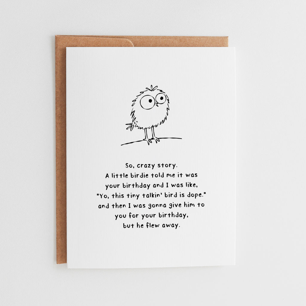 Funny Birdie Birthday Card, Sarcastic Birthday Card for Best Friend, Little Birdie Told Me Card, Humor Birthday Gift, Minimalist Card #034