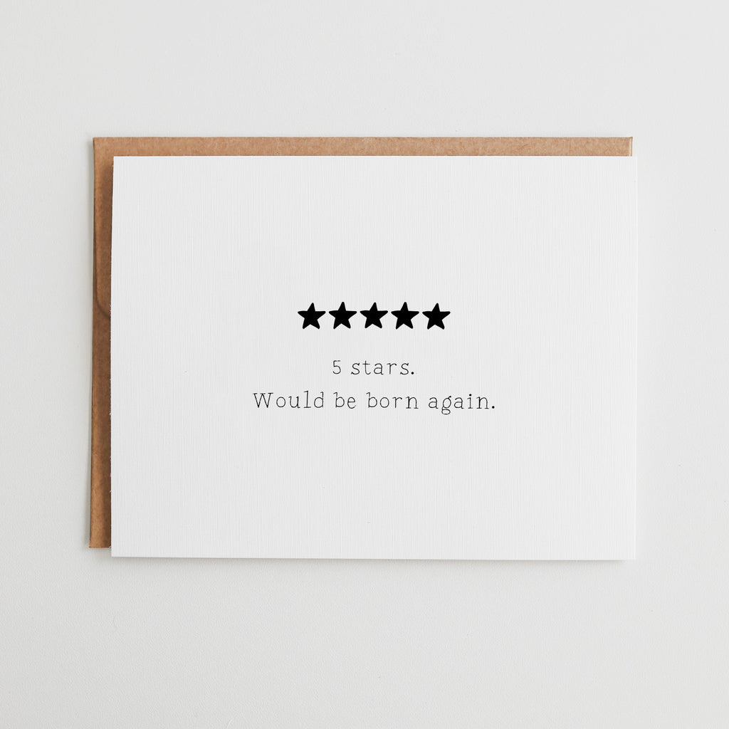 Funny 5 Star Review Card for Mom, Would Be Born Again Mother's Day Card, Sarcastic Father’s Day Gift, Humor Birthday Card for Parents #114