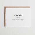 Funny 5 Star Review Card for Mom, Would Be Born Again Mother's Day Card, Sarcastic Father’s Day Gift, Humor Birthday Card for Parents #114