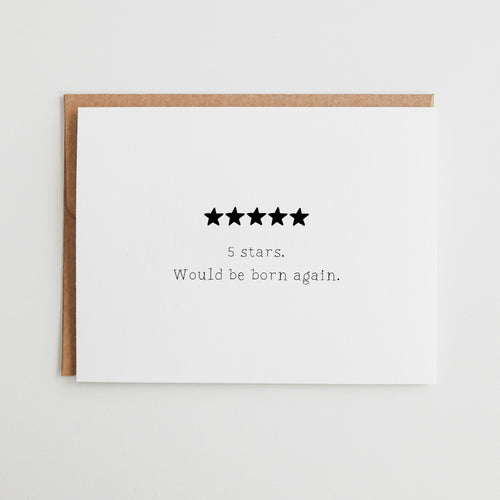 Funny 5 Star Review Card for Mom, Would Be Born Again Mother's Day Card, Sarcastic Father’s Day Gift, Humor Birthday Card for Parents #114