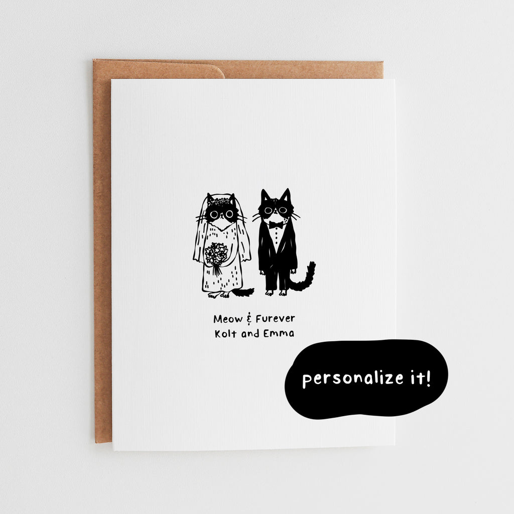Personalized Cat Wedding Card, Meow & Furever Anniversary Gift for Cat Lovers