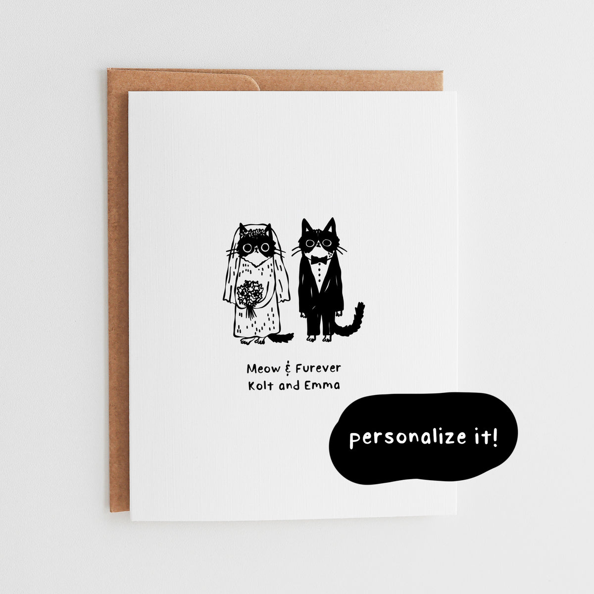 Personalized Cat Wedding Card, Meow & Furever Anniversary Gift for Cat Lovers